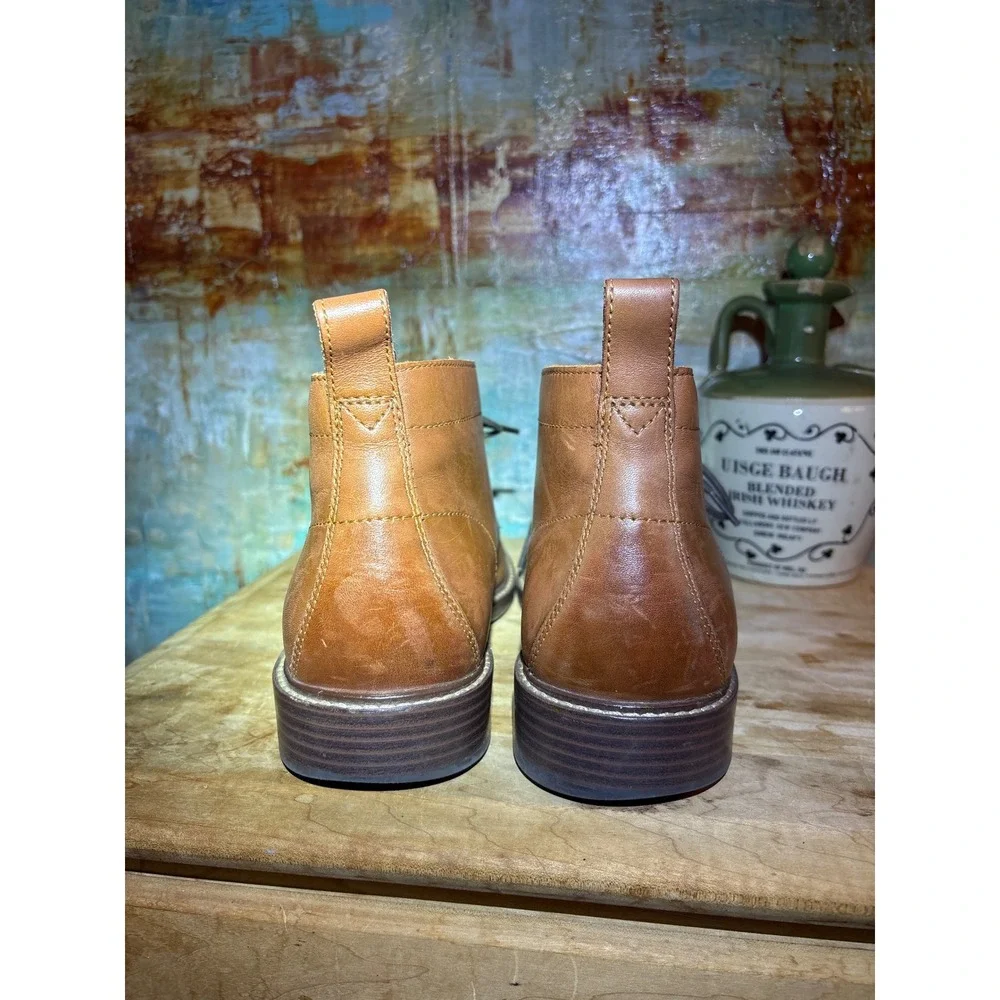 Cole Haan Mens Tan Leather Chukka Boots Ankle Dress Boots Burnished Toe